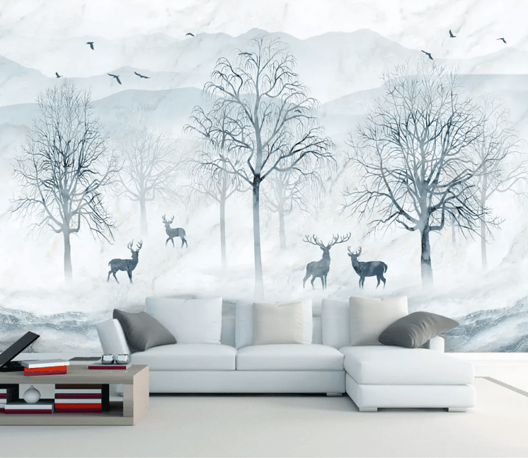 3D Black Deer Tree WC973 Wall Murals Wallpaper AJ Wallpaper 2