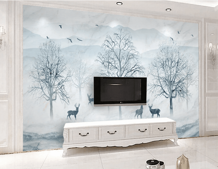 3D Black Deer Tree WC973 Wall Murals Wallpaper AJ Wallpaper 2