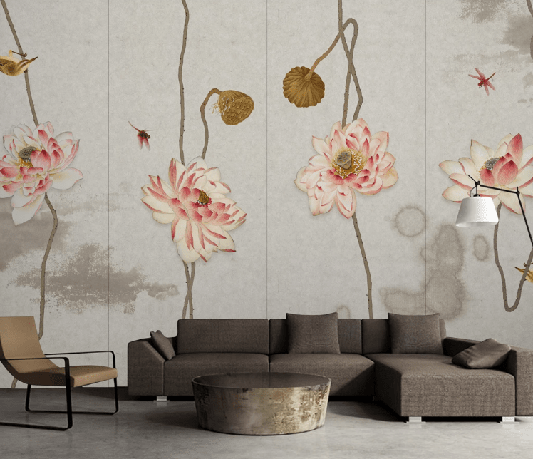 3D Lotus Dragonfly WC943 Wall Murals Wallpaper AJ Wallpaper 2