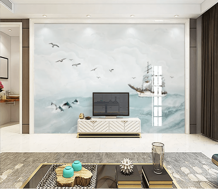 3D Steamer Dolphin WC886 Wall Murals Wallpaper AJ Wallpaper 2