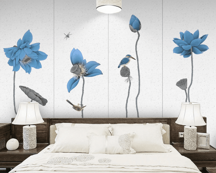 3D Blue Lotus WC783 Wall Murals Wallpaper AJ Wallpaper 2