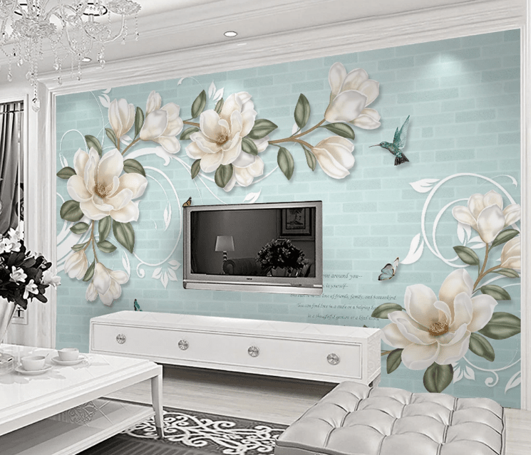3D White Flower Bird WC769 Wall Murals Wallpaper AJ Wallpaper 2