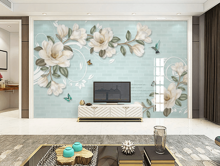 3D White Flower Bird WC769 Wall Murals Wallpaper AJ Wallpaper 2