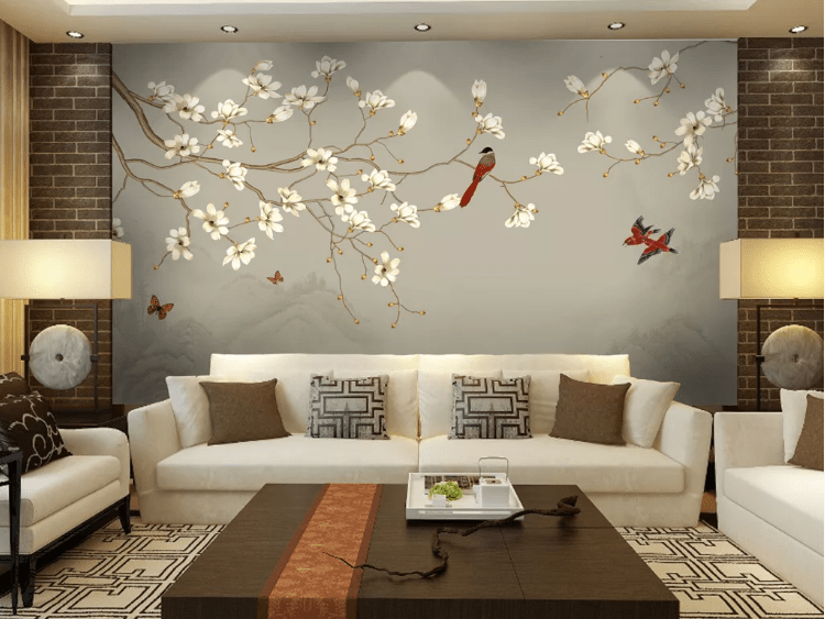 3D Red Bird Flower WC759 Wall Murals Wallpaper AJ Wallpaper 2
