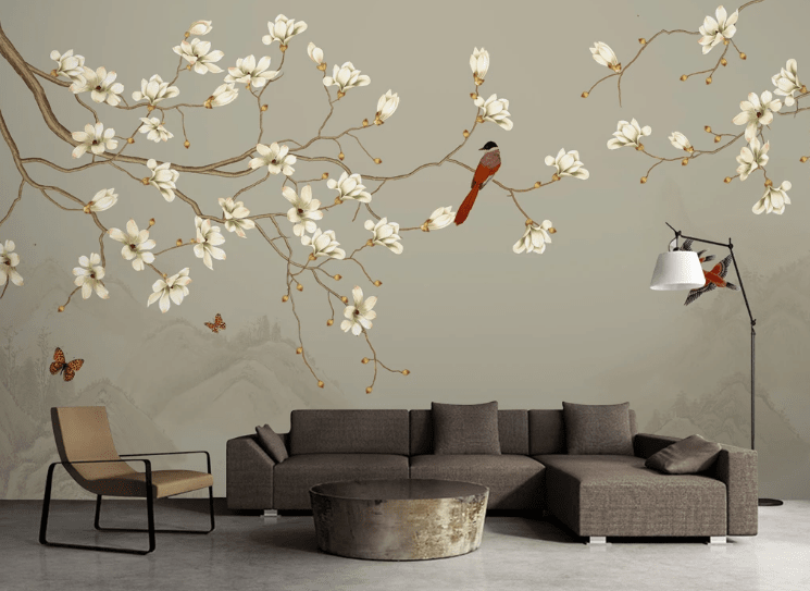 3D Red Bird Flower WC759 Wall Murals Wallpaper AJ Wallpaper 2
