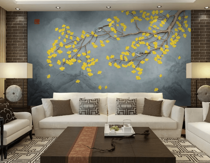 3D Yellow Leaves WC669 Wall Murals Wallpaper AJ Wallpaper 2