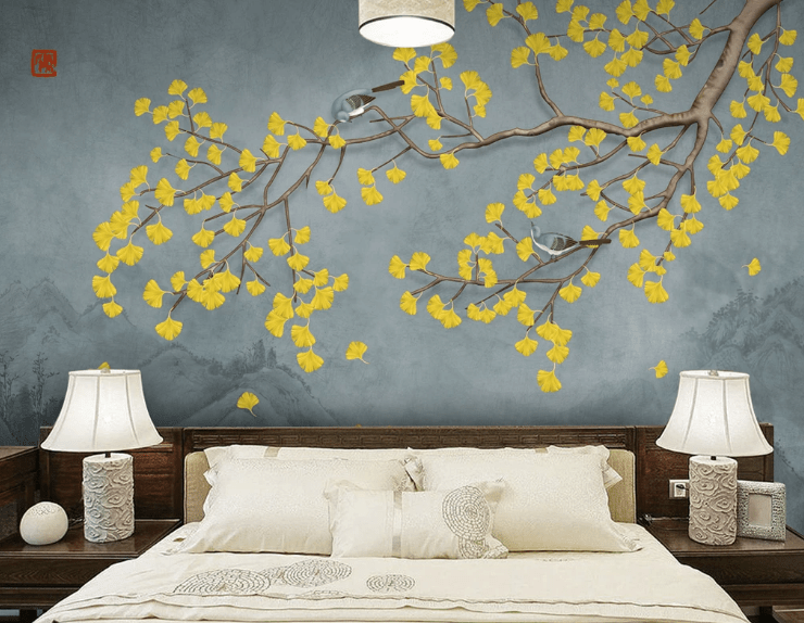 3D Yellow Leaves WC669 Wall Murals Wallpaper AJ Wallpaper 2