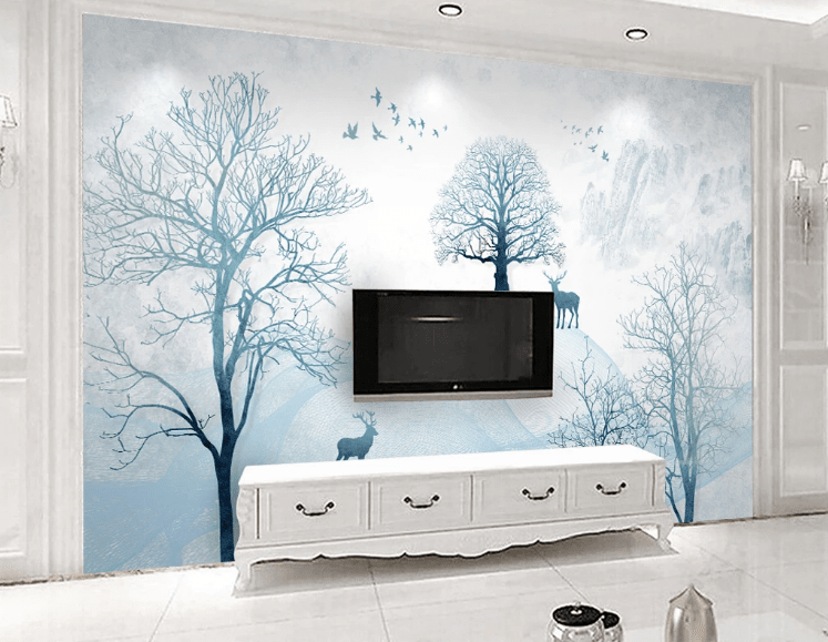 3D Blue Tree WC668 Wall Murals Wallpaper AJ Wallpaper 2