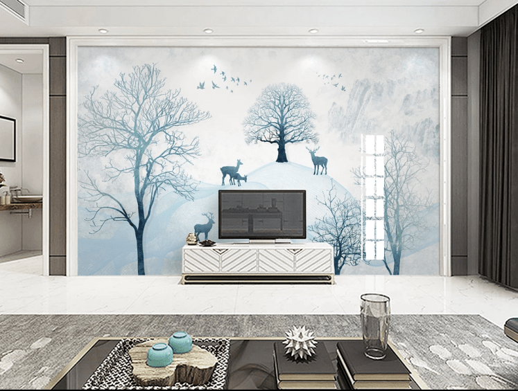3D Blue Tree WC668 Wall Murals Wallpaper AJ Wallpaper 2
