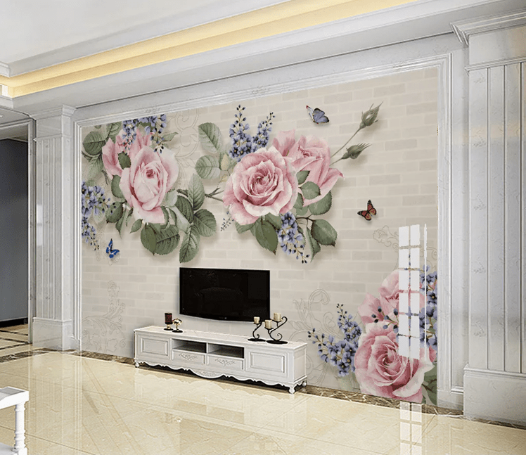 3D Rose butterfly WC621 Wall Murals Wallpaper AJ Wallpaper 2