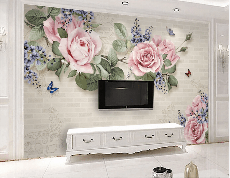 3D Rose butterfly WC621 Wall Murals Wallpaper AJ Wallpaper 2