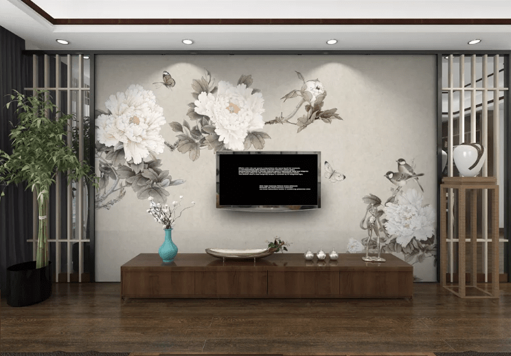3D Peony Bird WC468 Wall Murals Wallpaper AJ Wallpaper 2