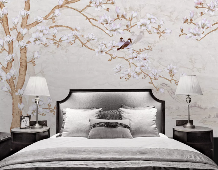 3D White Flower Bird WC456 Wall Murals Wallpaper AJ Wallpaper 2