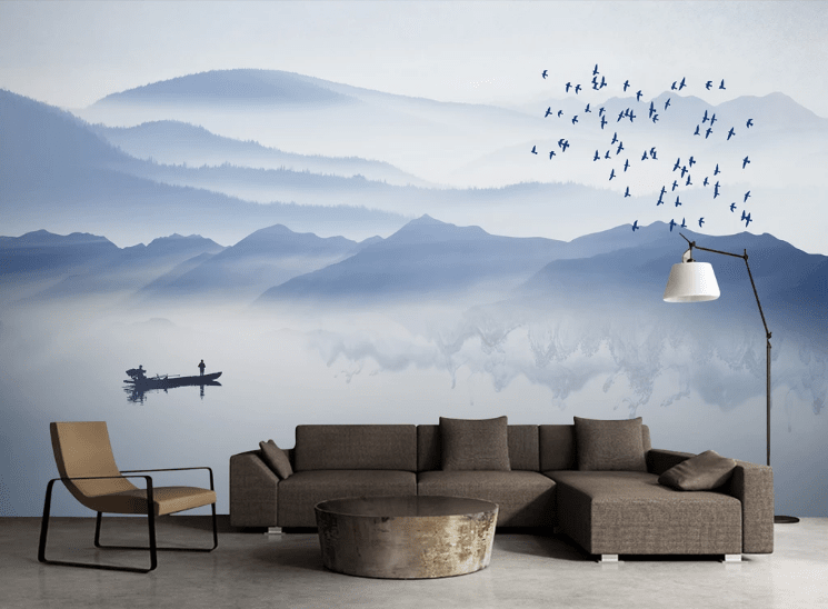 3D Mountain Boat WC433 Wall Murals Wallpaper AJ Wallpaper 2