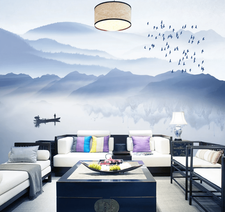 3D Mountain Boat WC433 Wall Murals Wallpaper AJ Wallpaper 2