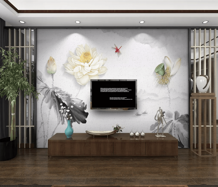 3D Dragonfly Lotus WC426 Wall Murals Wallpaper AJ Wallpaper 2