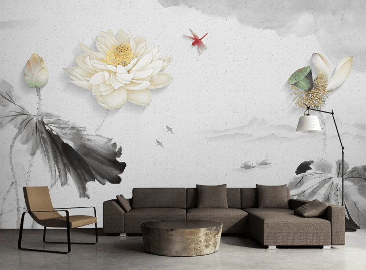 3D Dragonfly Lotus WC426 Wall Murals Wallpaper AJ Wallpaper 2