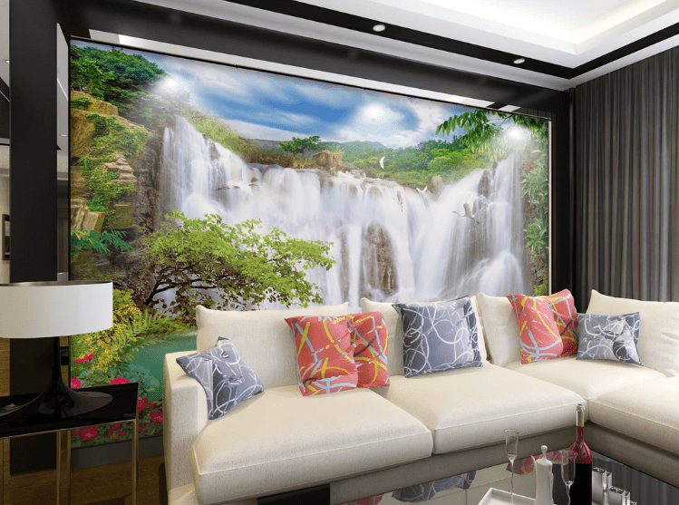 3D Waterfall Crane WC395 Wall Murals Wallpaper AJ Wallpaper 2