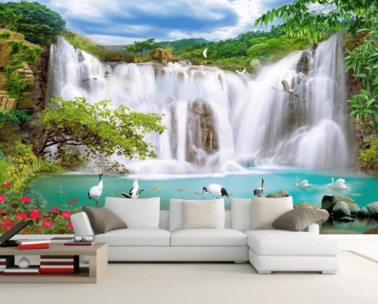 3D Waterfall Crane WC395 Wall Murals Wallpaper AJ Wallpaper 2
