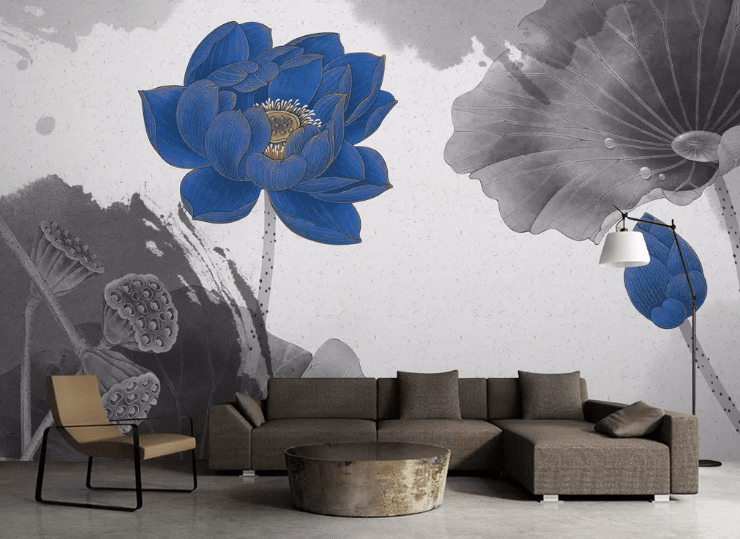 3D Doodle Blue Lotus WC394 Wall Murals Wallpaper AJ Wallpaper 2