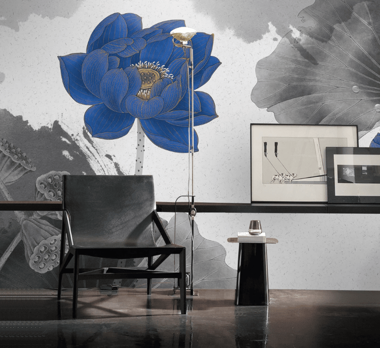 3D Doodle Blue Lotus WC394 Wall Murals Wallpaper AJ Wallpaper 2