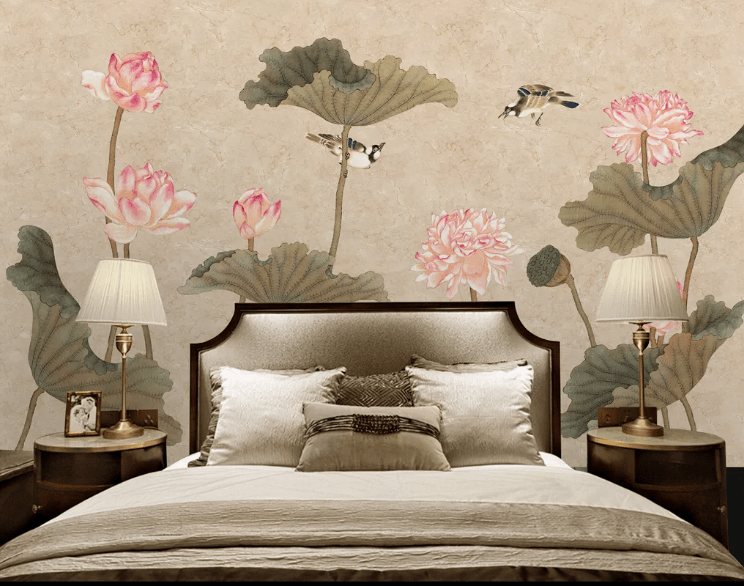 3D Lotus Delphinium WC385 Wall Murals Wallpaper AJ Wallpaper 2