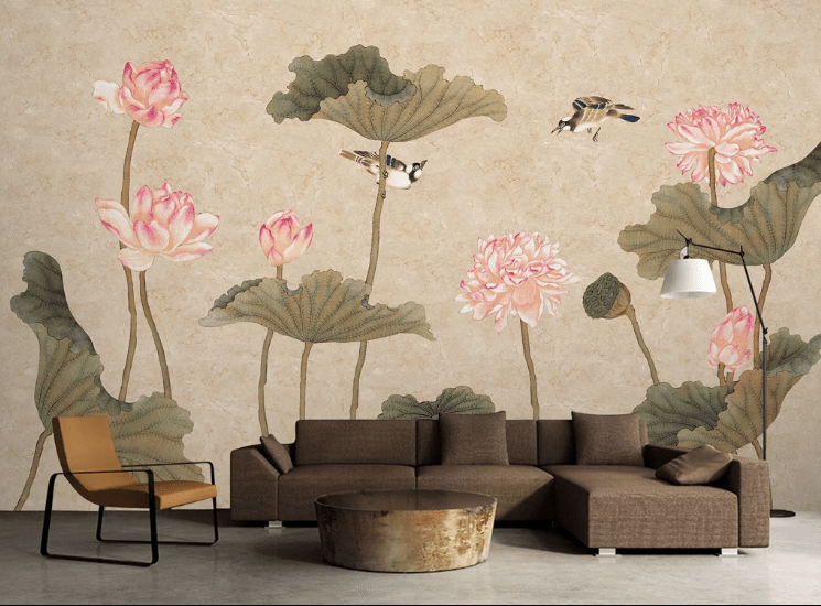 3D Lotus Delphinium WC385 Wall Murals Wallpaper AJ Wallpaper 2