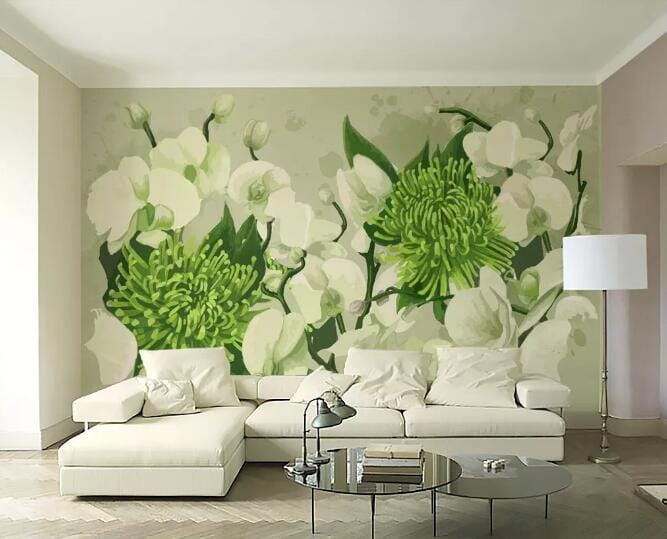 3D Green Flower WC191 Wall Murals Wallpaper AJ Wallpaper 2