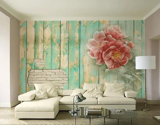 3D Green Wall Peony WC189 Wall Murals Wallpaper AJ Wallpaper 2