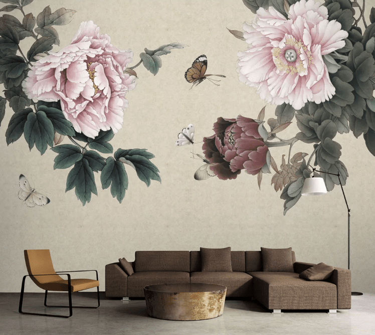 3D Red Peony Butterfly WC346 Wall Murals Wallpaper AJ Wallpaper 2