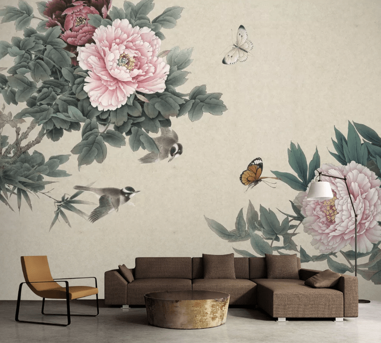 3D Peony Butterfly WC345 Wall Murals Wallpaper AJ Wallpaper 2