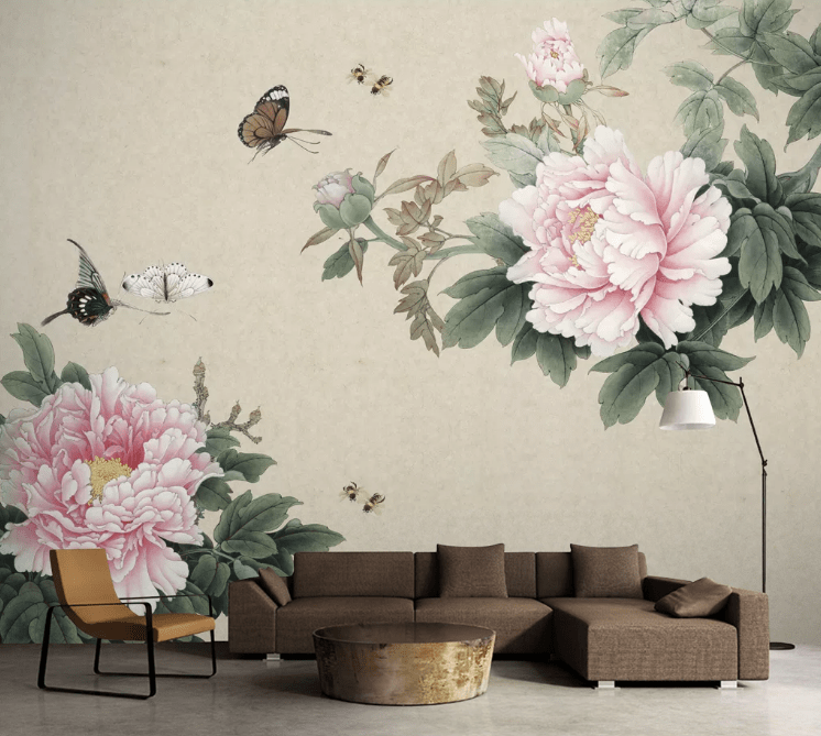 3D Pink Peony Bee WC344 Wall Murals Wallpaper AJ Wallpaper 2