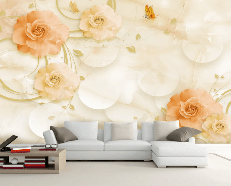 3D Orange Butterfly WC336 Wall Murals Wallpaper AJ Wallpaper 2