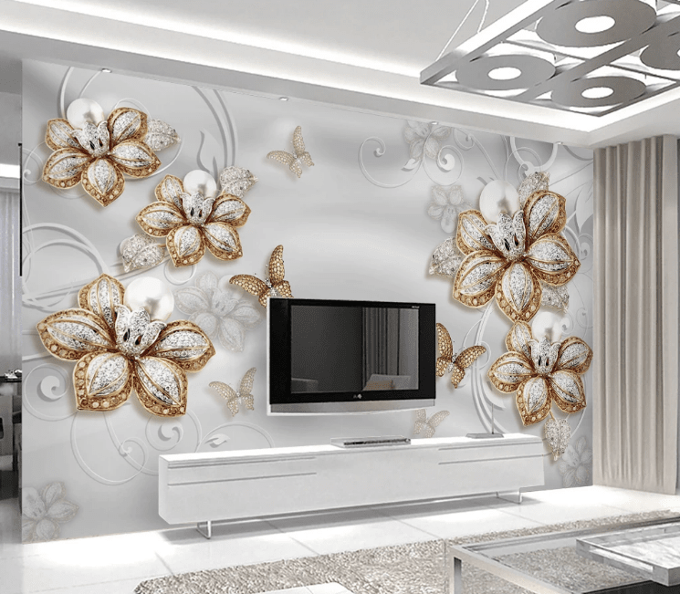 3D Golden Butterfly WC258 Wall Murals Wallpaper AJ Wallpaper 2