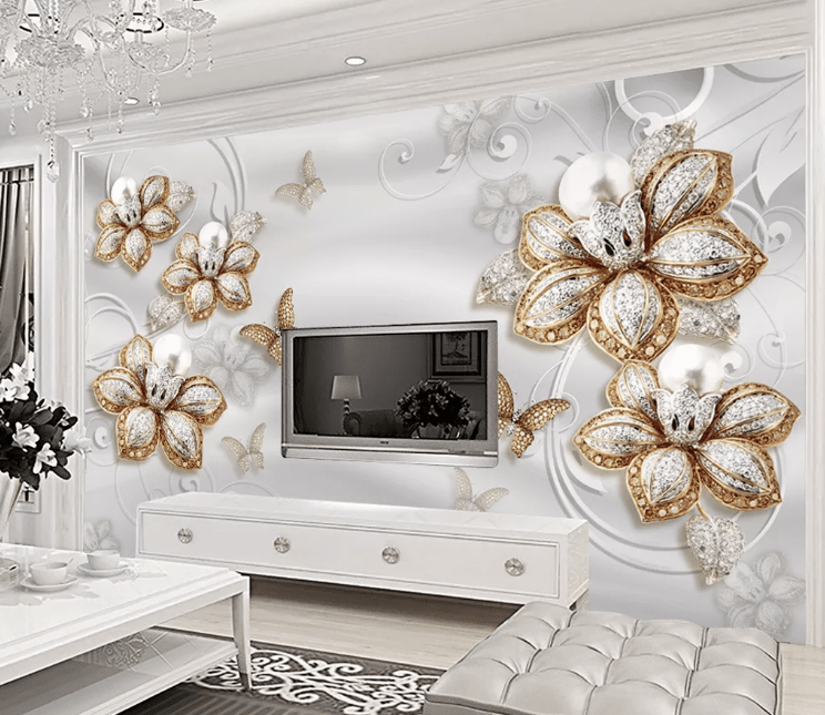 3D Golden Butterfly WC258 Wall Murals Wallpaper AJ Wallpaper 2