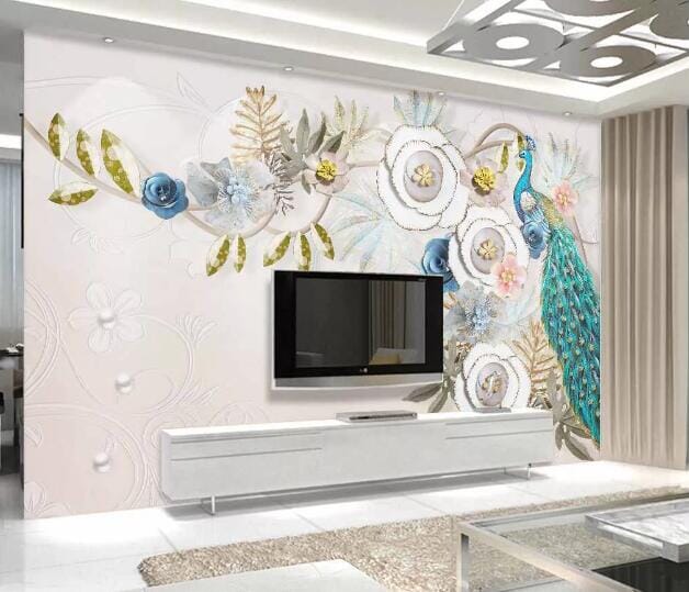 3D Peacock Pearl WC1000 Wall Murals Wallpaper AJ Wallpaper 2