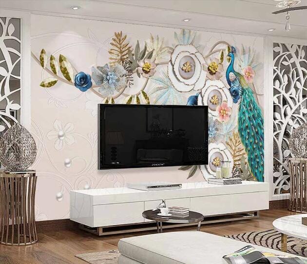 3D Peacock Pearl WC1000 Wall Murals Wallpaper AJ Wallpaper 2