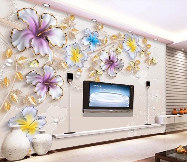 3D Purple Flower WC960 Wall Murals Wallpaper AJ Wallpaper 2