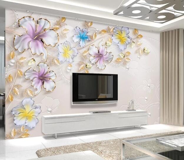 3D Purple Flower WC960 Wall Murals Wallpaper AJ Wallpaper 2
