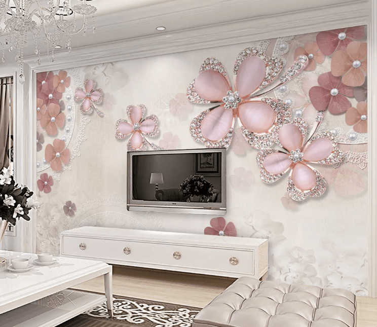 3D Pink Diamond Flower WC233 Wall Murals Wallpaper AJ Wallpaper 2