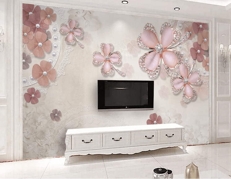 3D Pink Diamond Flower WC233 Wall Murals Wallpaper AJ Wallpaper 2