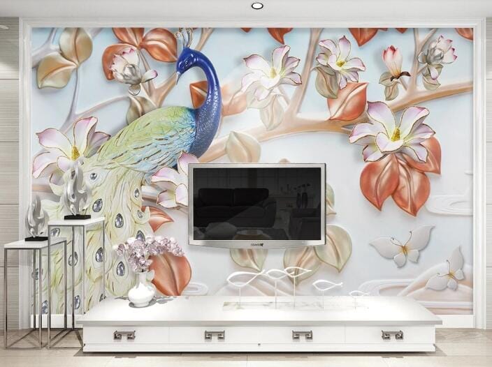 3D Peacock Flower WC751 Wall Murals Wallpaper AJ Wallpaper 2