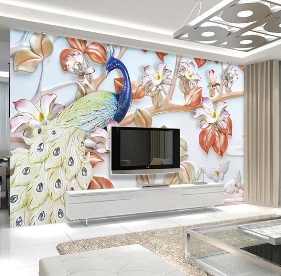3D Peacock Flower WC751 Wall Murals Wallpaper AJ Wallpaper 2