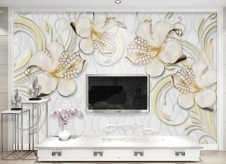 3D White Flower WC745 Wall Murals Wallpaper AJ Wallpaper 2