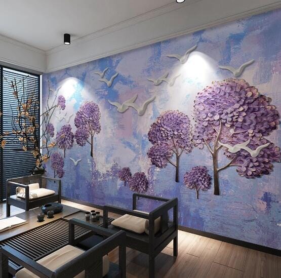 3D Purple Tree Pigeon WC704 Wall Murals Wallpaper AJ Wallpaper 2