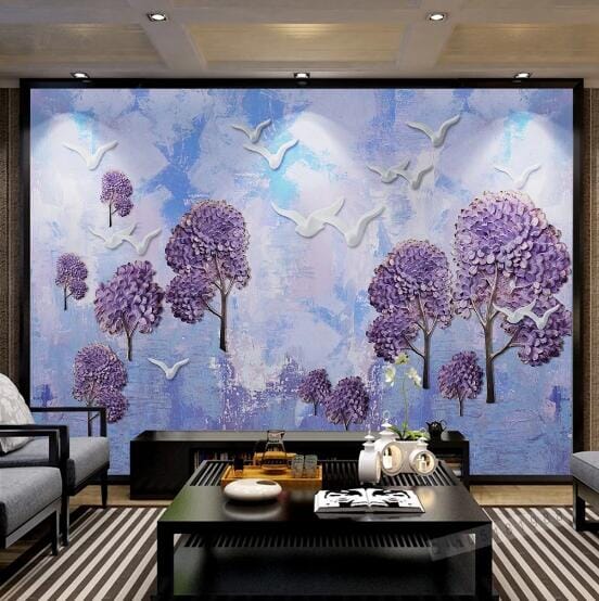 3D Purple Tree Pigeon WC704 Wall Murals Wallpaper AJ Wallpaper 2