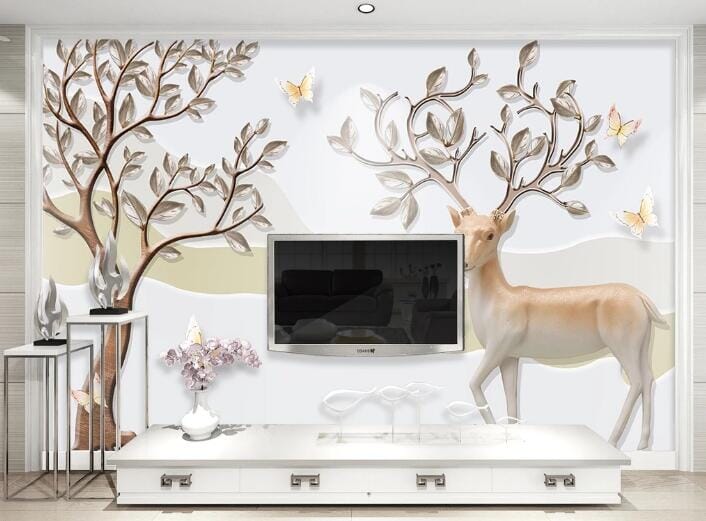 3D Deer Tree WC614 Wall Murals Wallpaper AJ Wallpaper 2