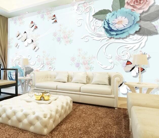 3D Rose Butterfly WC594 Wall Murals Wallpaper AJ Wallpaper 2