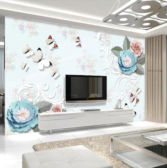 3D Rose Butterfly WC594 Wall Murals Wallpaper AJ Wallpaper 2