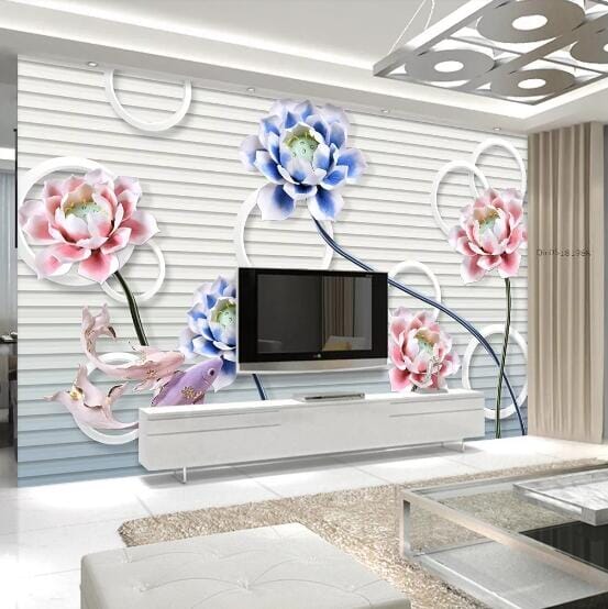 3D Blue Lotus WC587 Wall Murals Wallpaper AJ Wallpaper 2